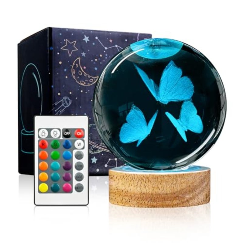 3D Crystal Ball Night Light with Woodern Base, 3.15" Figurine Glass Lamp with 16 Colors Cute Desk Decor for Home Gifts for Women Friends - Image 1