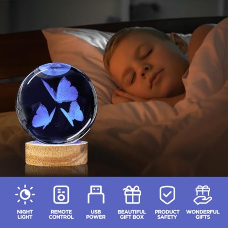 3D Crystal Ball Night Light with Woodern Base, 3.15" Figurine Glass Lamp with 16 Colors Cute Desk Decor for Home Gifts for Women Friends - Image 5
