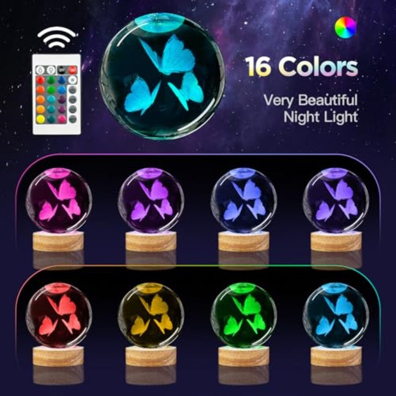 3D Crystal Ball Night Light with Woodern Base, 3.15" Figurine Glass Lamp with 16 Colors Cute Desk Decor for Home Gifts for Women Friends - Image 2