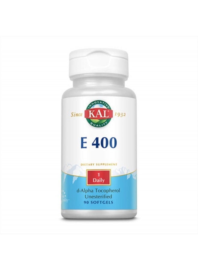 KAL E-400 D-Alpha Tocopherol 400 IU Softgels, 90 Count