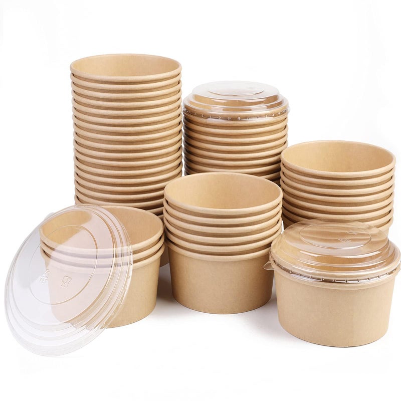 25 oz Paper Bowls 50 Pack Paper Food Containers with LidsDisposable Soup Bowls Bulk Party Supplies for HotCold Food Soup Ice Cream or Takeout