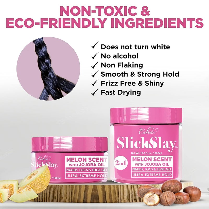 Esha Slick N Slay Braiding Gel: Ultra Hold & Hydrating Gel for Braids, Twists, Locs - Melon Infused, Fast Dry Formula - 5oz - Image 3