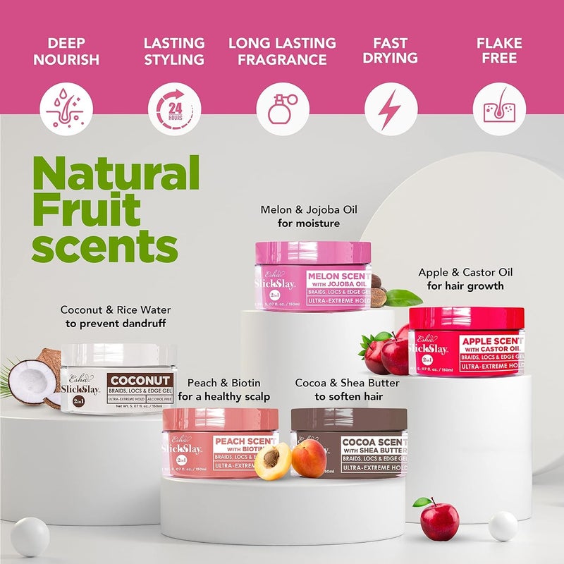 Esha Slick N Slay Braiding Gel: Ultra Hold & Hydrating Gel for Braids, Twists, Locs - Melon Infused, Fast Dry Formula - 5oz - Image 4