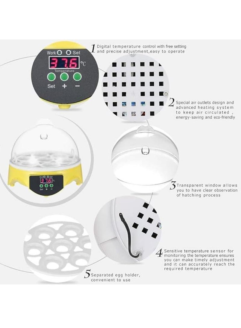 Loquat 7 Eggs Automatic Temperature Control Incubator Mini Digital Egg Incubator Hatcher Transparent Eggs Hatching Machine Yellow - Image 3