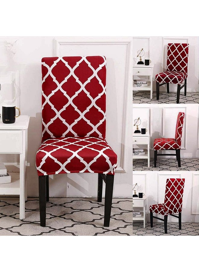 House of Quirk Elastic Stretch Removable Washable Polyester Short Dining Chair Cover (6 Cover, Maroon Diamond) - Image 3