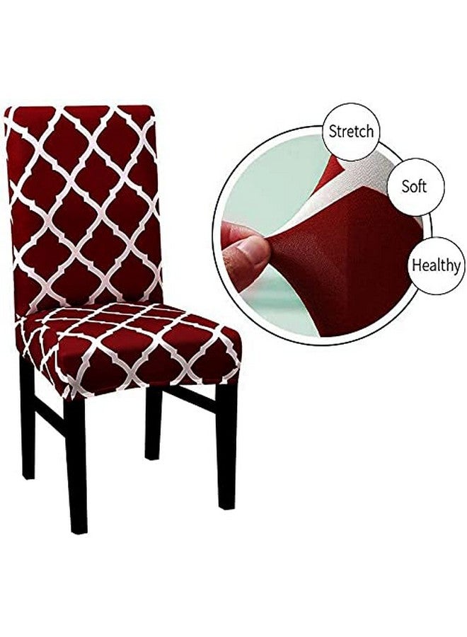 House of Quirk Elastic Stretch Removable Washable Polyester Short Dining Chair Cover (6 Cover, Maroon Diamond) - Image 2