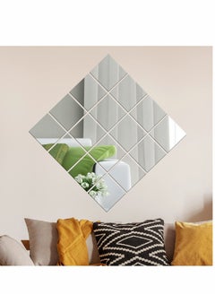 Wall Mirror Stickers Set 16 PCS Self Adhesive Plastic Flexible Square Decorative Mirrors Tile Silver Sticker for Glass Mirror DIY Home Art Room Decor Foil