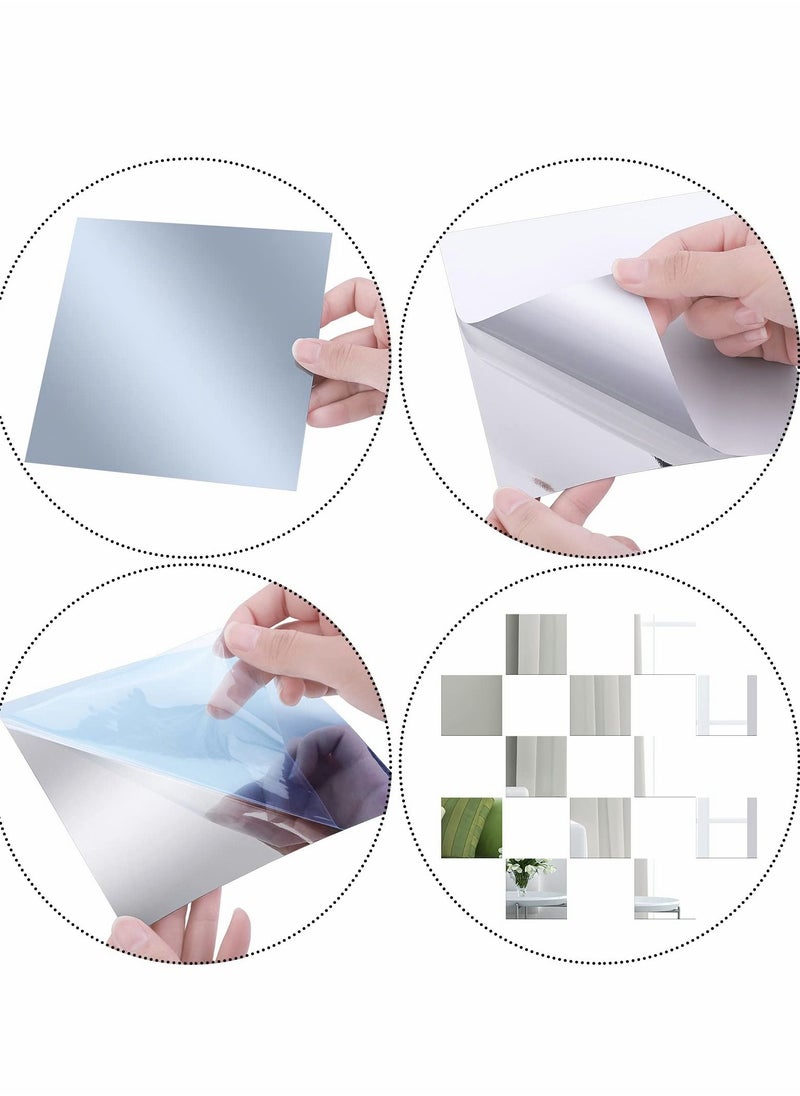 KASTWAVE - Wall Mirror Stickers Set 16 PCS Self Adhesive Plastic Flexible Square Decorative Mirrors Tile Silver Sticker for Glass Mirror DIY Home Art Room Decor Foil - Image 1