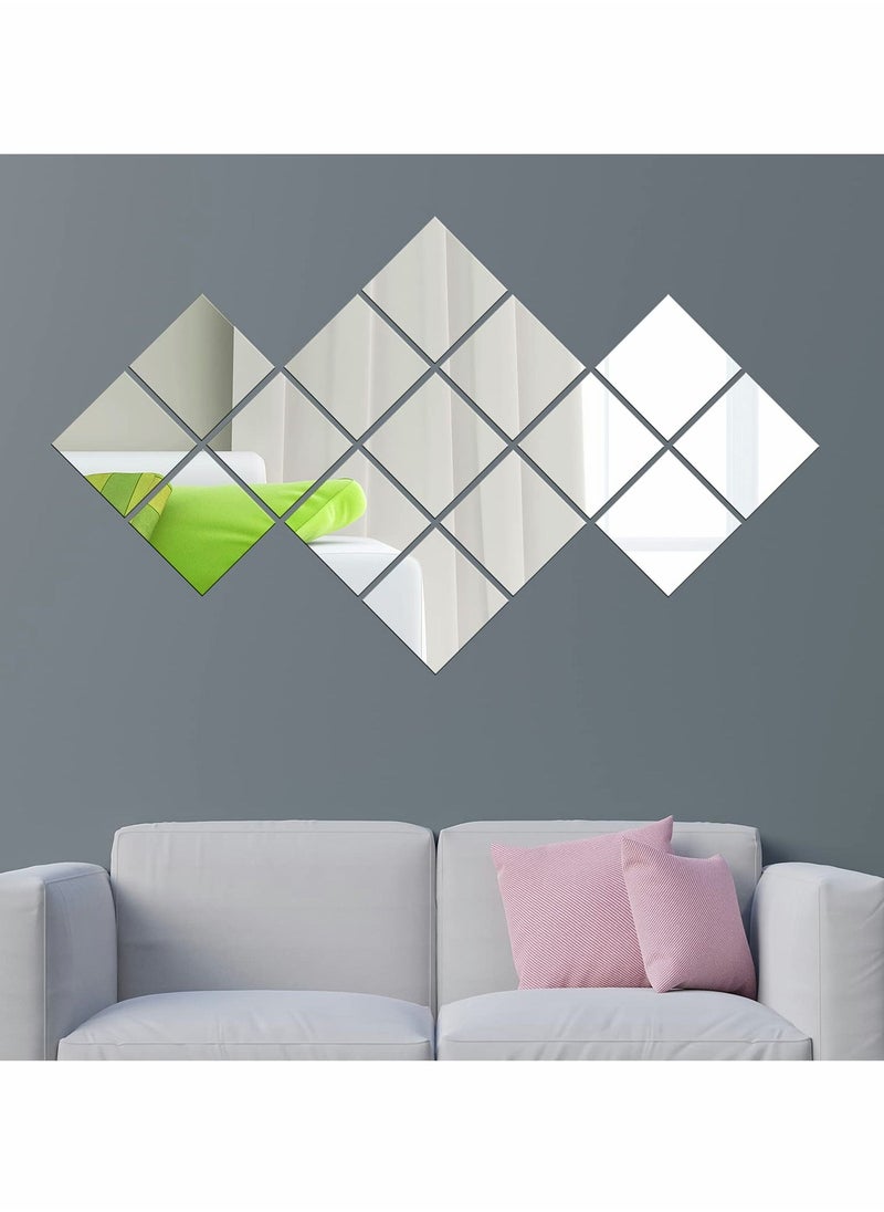 KASTWAVE - Wall Mirror Stickers Set 16 PCS Self Adhesive Plastic Flexible Square Decorative Mirrors Tile Silver Sticker for Glass Mirror DIY Home Art Room Decor Foil - Image 1