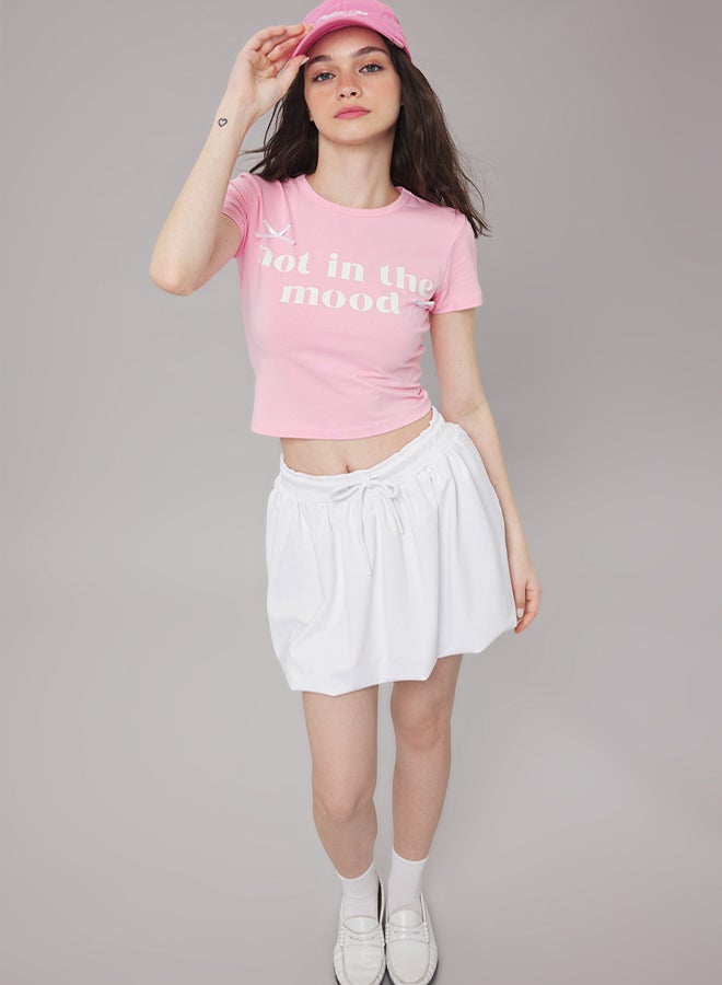 trendyol Pink Fitted Slogan Printed T-Shirt - Image 2