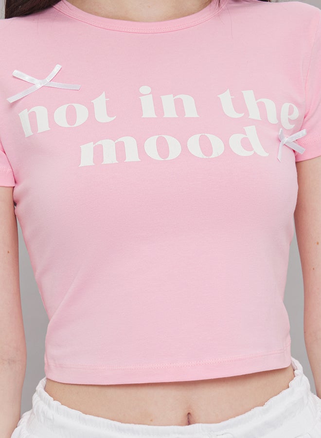 trendyol Pink Fitted Slogan Printed T-Shirt - Image 3