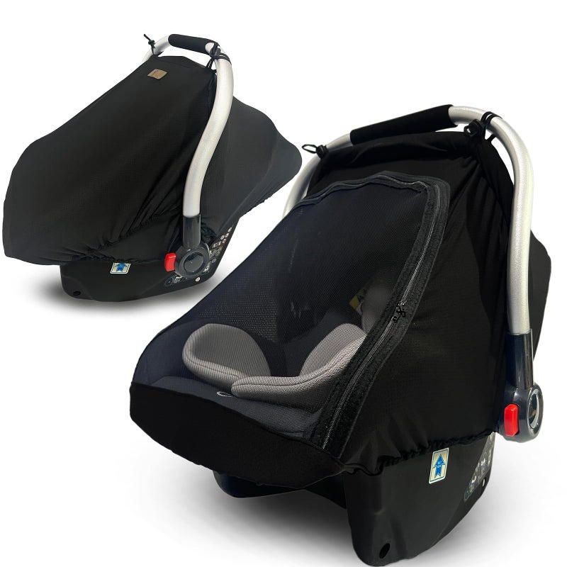 Yazely Car-Seat Canopies-Covers for Babies - Durable Baby Car Seat Cover for Boy Girl,Privacy and Sun Shield Protetion with Bug Net Dustproof for Infants Car Seat Spring Summer - Image 1