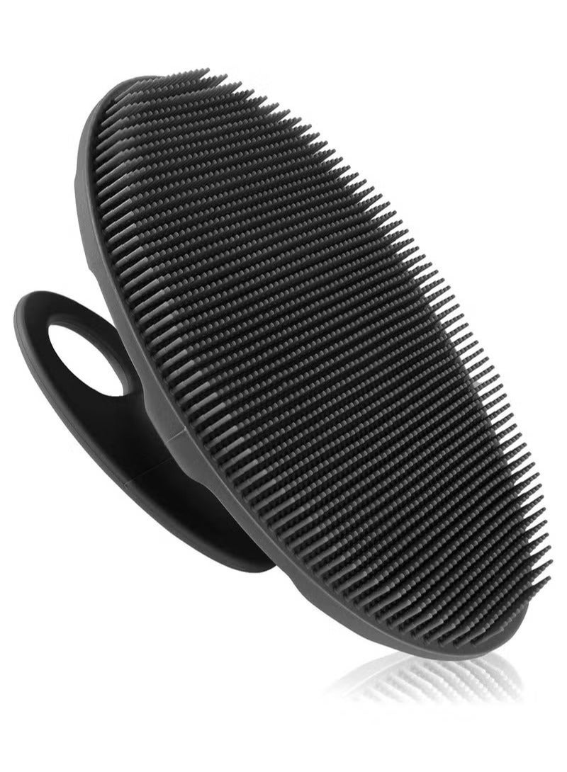 1 Pack Pure Silicone Food-Grade Body Brush Shower Cleansing Scrubber Gentle Exfoliating Glove Soft Bristles (Black) - Image 1