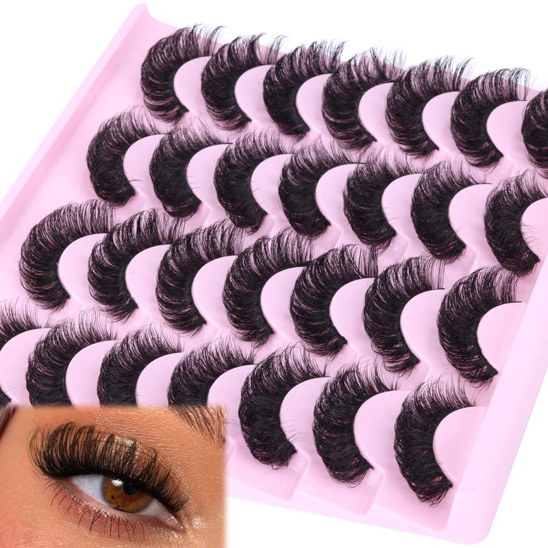 zanlufly False Eyelashes Volume Russian Strip Lashes D-Curly Fake Eyelashes Extension Wispy Cat Eye Lashes Handmade Soft Reusable 14 Pairs Lashes Pack - Image 1