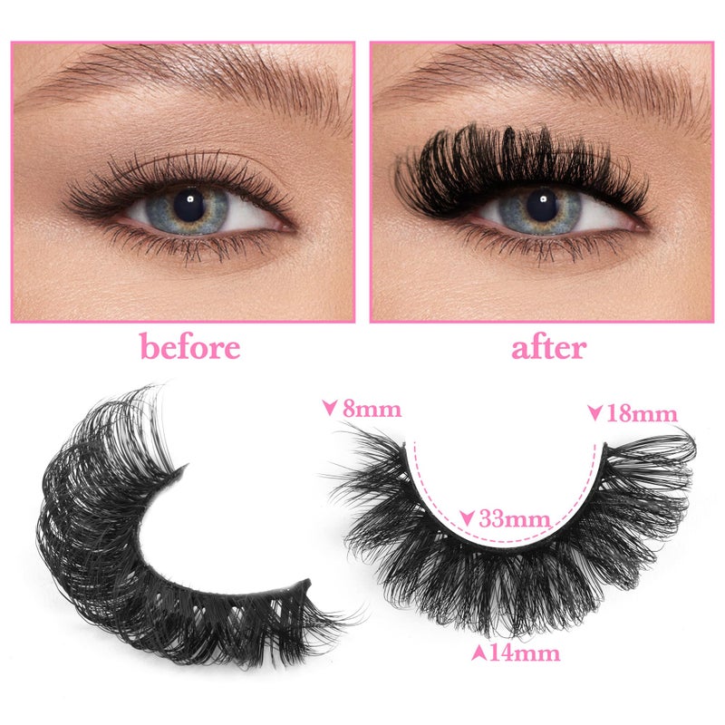 zanlufly False Eyelashes Volume Russian Strip Lashes D-Curly Fake Eyelashes Extension Wispy Cat Eye Lashes Handmade Soft Reusable 14 Pairs Lashes Pack - Image 3
