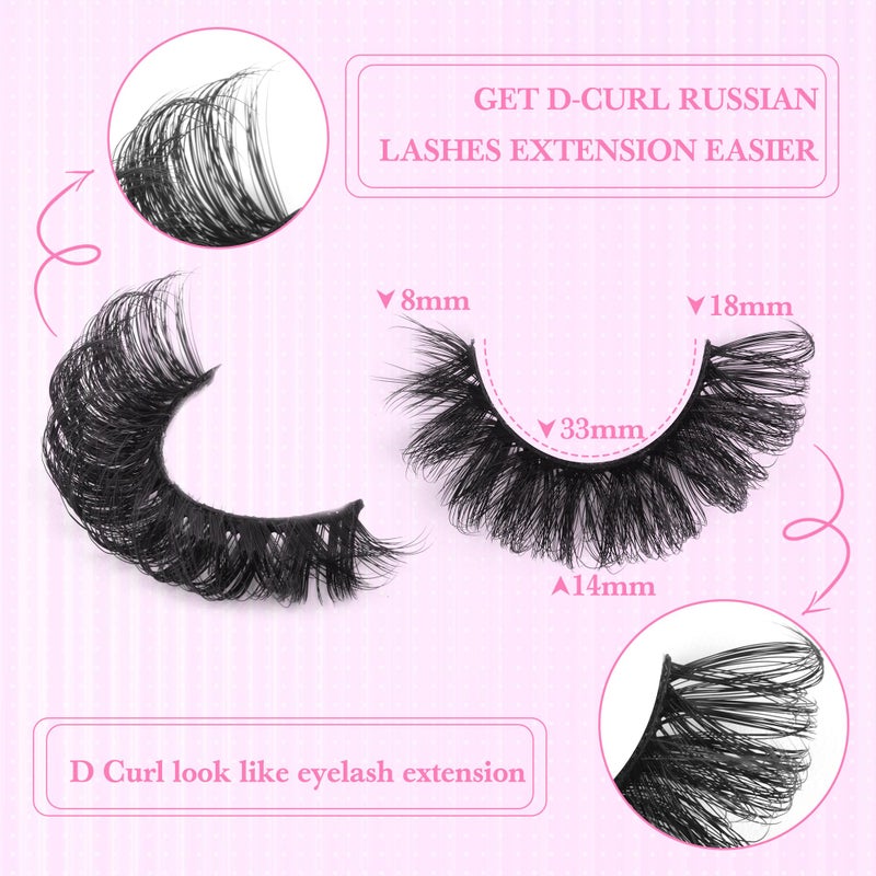 zanlufly False Eyelashes Volume Russian Strip Lashes D-Curly Fake Eyelashes Extension Wispy Cat Eye Lashes Handmade Soft Reusable 14 Pairs Lashes Pack - Image 2