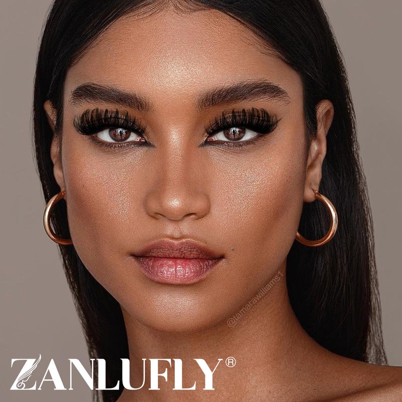 zanlufly False Eyelashes Volume Russian Strip Lashes D-Curly Fake Eyelashes Extension Wispy Cat Eye Lashes Handmade Soft Reusable 14 Pairs Lashes Pack - Image 5