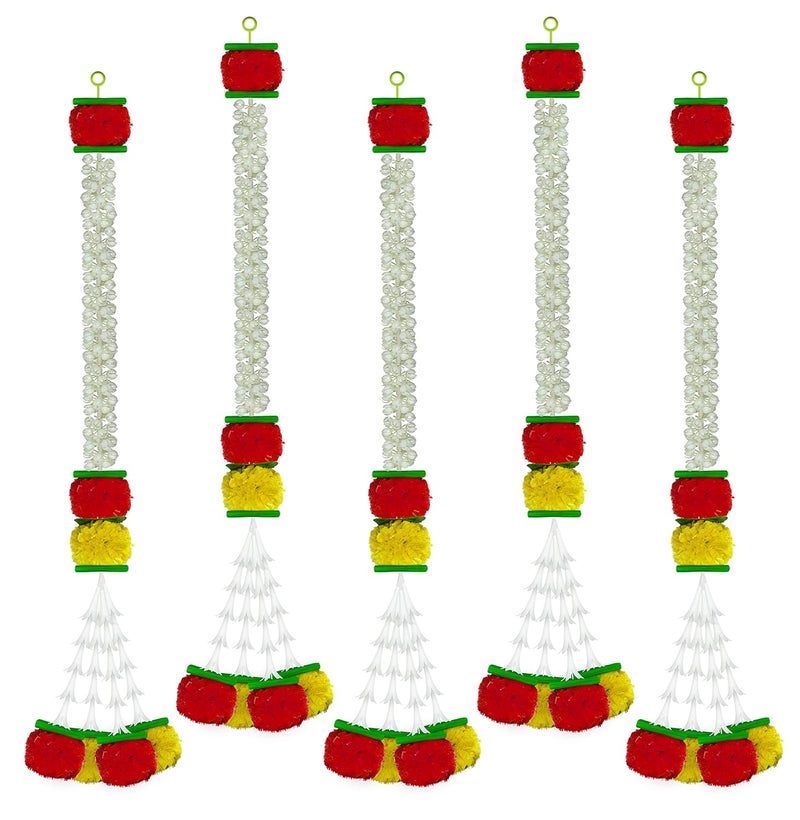 iHandikart iHandikart Jasmine Artificial Garland with Marigold Flowers Tuberose Diwali Decoration for Home Decor White Garland for Decoration Color Yellow Red Pack of 5 333075  - Image 1