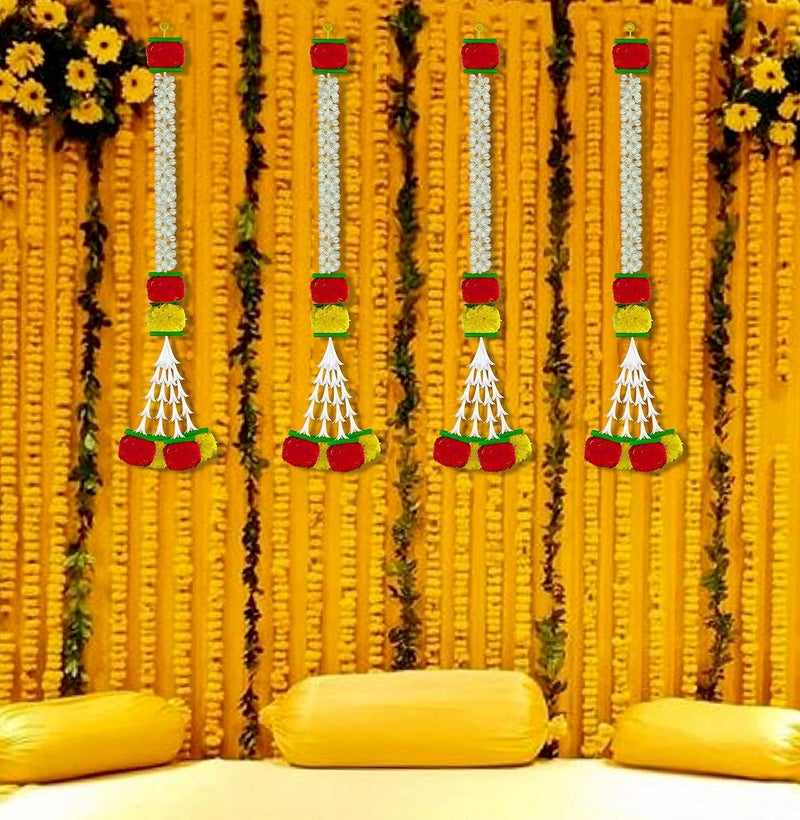 iHandikart iHandikart Jasmine Artificial Garland with Marigold Flowers Tuberose Diwali Decoration for Home Decor White Garland for Decoration Color Yellow Red Pack of 5 333075  - Image 2