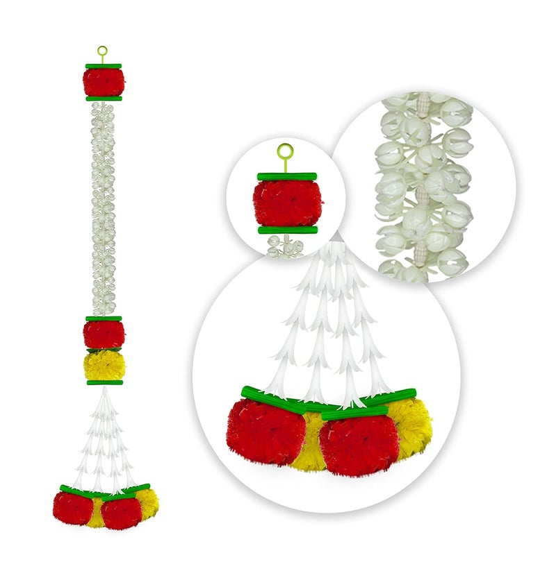 iHandikart iHandikart Jasmine Artificial Garland with Marigold Flowers Tuberose Diwali Decoration for Home Decor White Garland for Decoration Color Yellow Red Pack of 5 333075  - Image 4