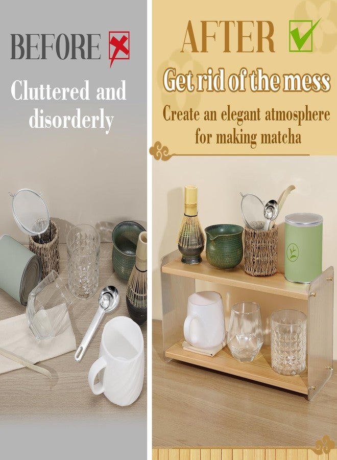 MADHOLLY Matcha Station - 2 Tier Matcha Whisk Set Organizer Stand Shelf for Countertop, Stable Pine Acrylic, for Store Green Tea Powder Scoop Mugs in Tea Room Coffee Bar - Image 3