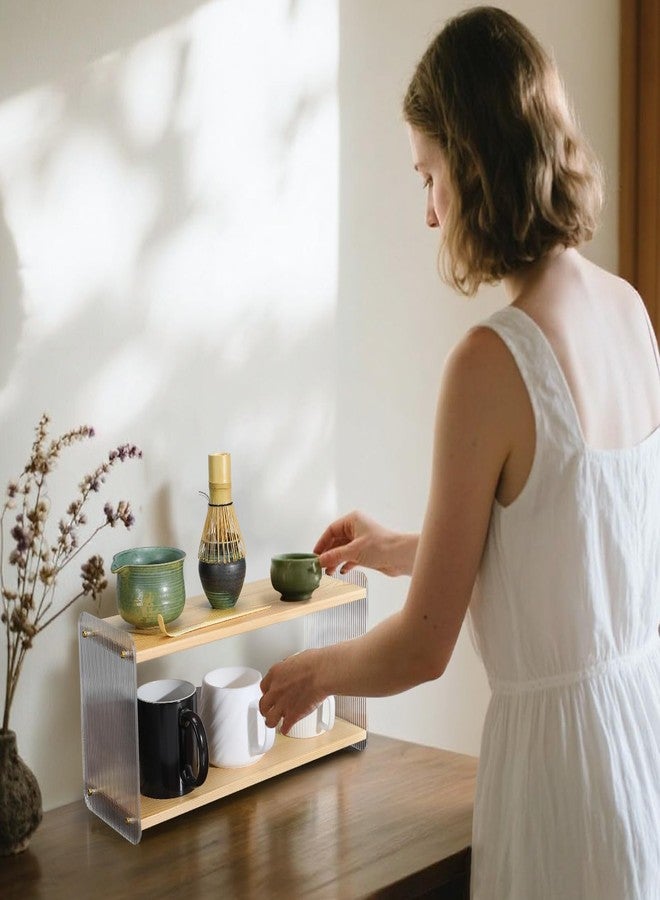 MADHOLLY Matcha Station - 2 Tier Matcha Whisk Set Organizer Stand Shelf for Countertop, Stable Pine Acrylic, for Store Green Tea Powder Scoop Mugs in Tea Room Coffee Bar - Image 2