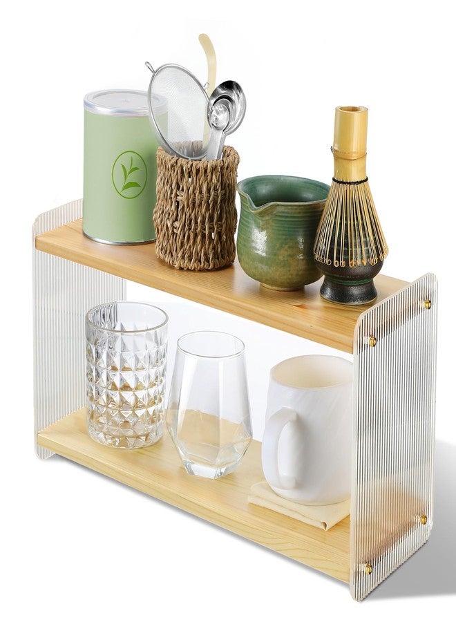 MADHOLLY Matcha Station - 2 Tier Matcha Whisk Set Organizer Stand Shelf for Countertop, Stable Pine Acrylic, for Store Green Tea Powder Scoop Mugs in Tea Room Coffee Bar - Image 1