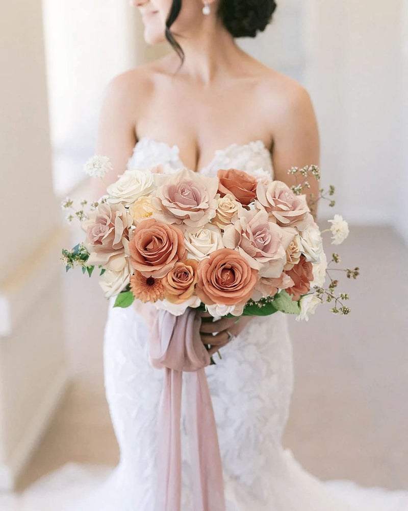 FACINOC Roses Artificial Flowers Bouquet Combo Box Set for DIY Wedding Centerpieces for Table Bridal Baby Shower Party Decorations Fake Silk Floral Arrangements for Home Decor Indoor Peach Pink - Image 2