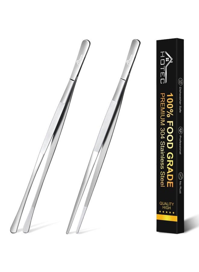 Hotec Barbecue Tongs Stainless Steel Long 30 cm Kitchen Cooking Tweezers Stainless Steel Kitchen Can be Used as Professional Tongs Tweezers for Cooking, Grilling and Baking - Set of 2 - Image 1