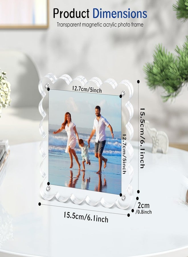Chivalral 3Pack Clear Magnetic Picture Frames 5×5 Inch - Scalloped Picture Frame with 10+10mm Thick Block, Double-Sided Clear Display | Trendy Home Decor & Modern Gift Idea (3Pack, 5×5) - Image 2