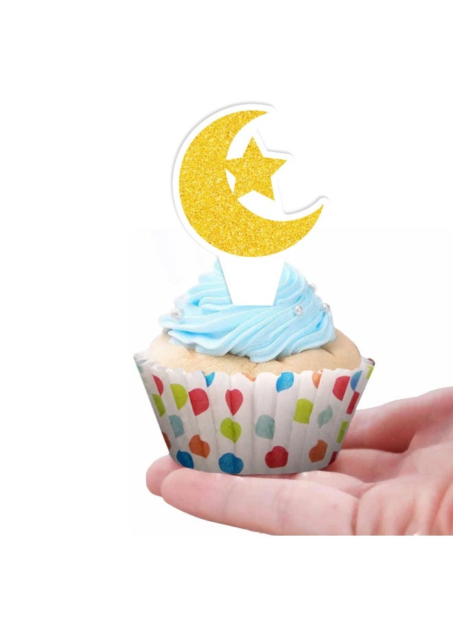 24 PCS Glitter Moon and Star Eid Mubarak Cupcake Topper Ramadan Kareem Party Supplies Islamic Muslim Party Decorations - Image 4