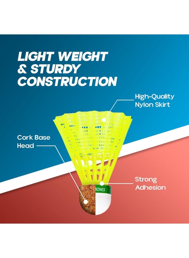 كونيكس كرة الريشة نايلون | طيران ثابت واستعادة سريعة (أصفر، عبوة من 6) - Image 2