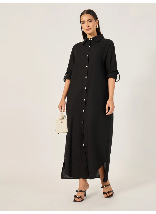 ستايلي Styli Solid Button-Down Shirt Maxi Dress