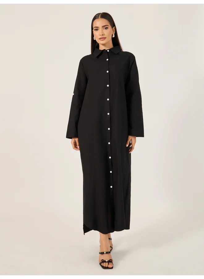 ستايلي Styli Solid Button-Down Shirt Maxi Dress