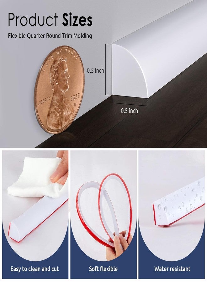 PATTENGO Flexible Quarter Round Molding, 79 Inch Peel and Stick Rubber Quarter Round Trim Molding with Self Adhesive, Waterproof Bendable Molding Trim for Wall Edge Corner,Staircase Cabinet Edge,White - Image 4