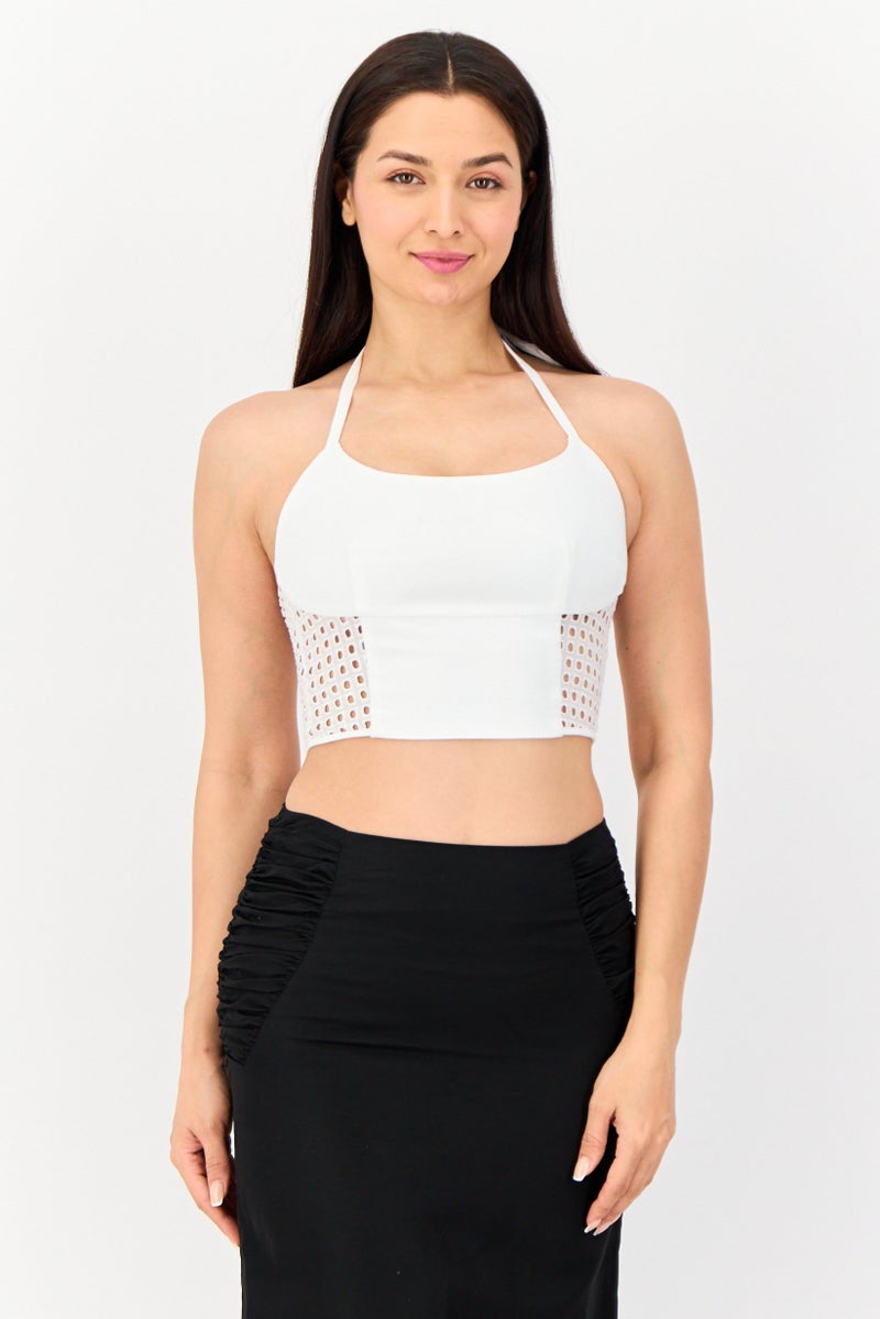 Hurley بلوزة نسائية بدون أكمام بحمالة عنق، بيضاء - Image 1