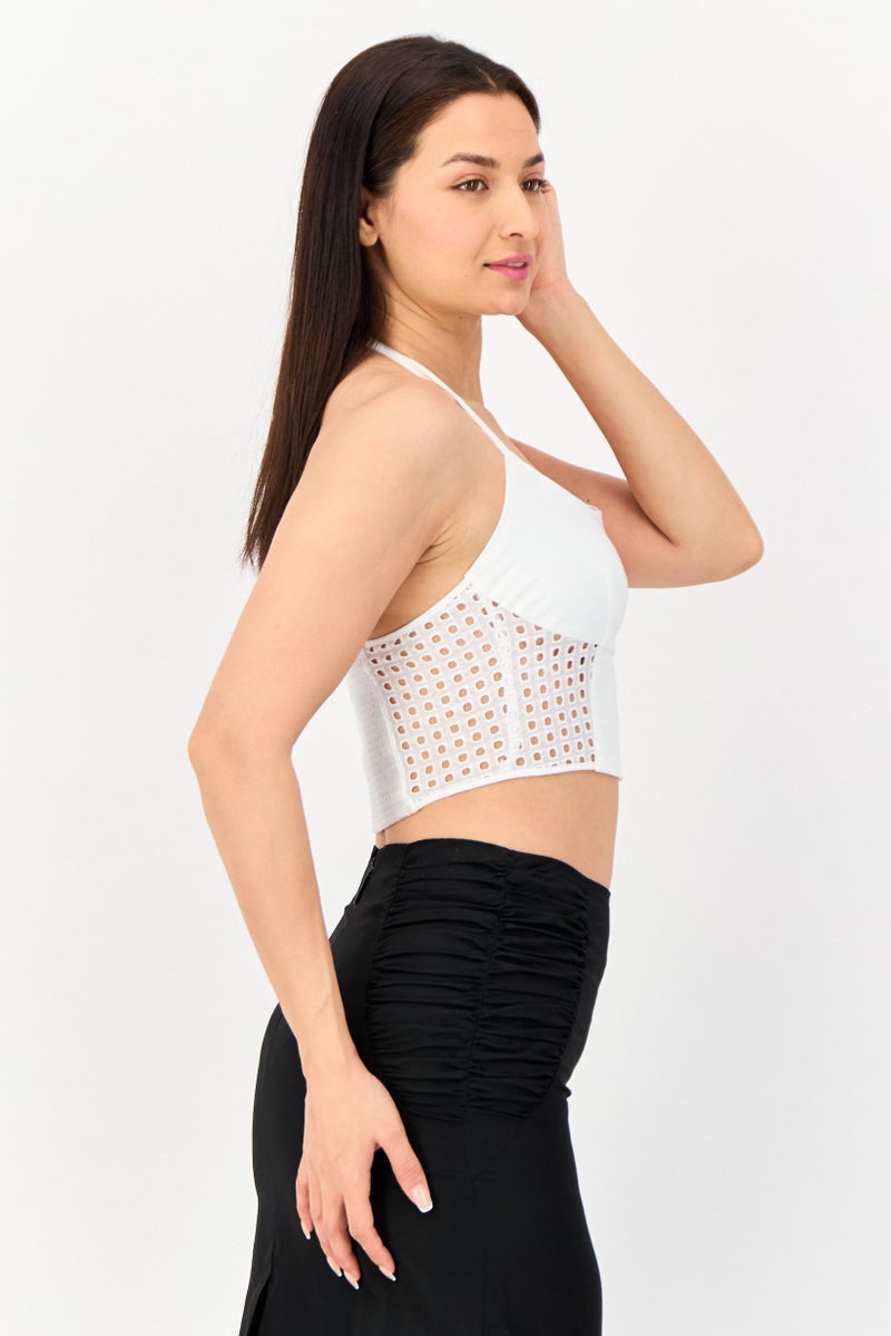 Hurley بلوزة نسائية بدون أكمام بحمالة عنق، بيضاء - Image 3