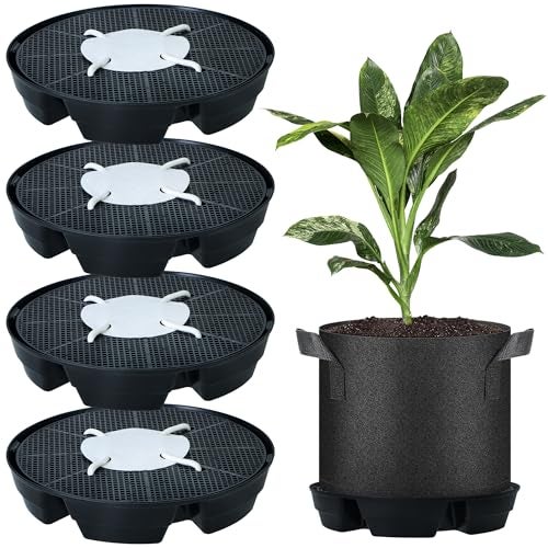 UYEDUJZ 4 Pcs Self-Watering Fabric Pot Base, Auto-Irrigation System Plant Saucer for 5 Gallon Fabric Pots, Auto Watering Plant Water Tray Self Watering System for Indoor Greenhouses Grow Tents Gardens - Image 1