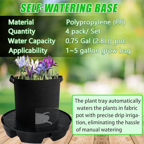UYEDUJZ 4 Pcs Self-Watering Fabric Pot Base, Auto-Irrigation System Plant Saucer for 5 Gallon Fabric Pots, Auto Watering Plant Water Tray Self Watering System for Indoor Greenhouses Grow Tents Gardens - Image 3