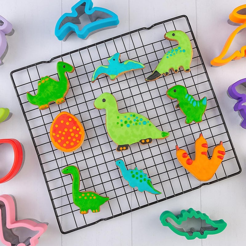 Nifogo Dinosaur Cookie Cutters 9 Set, Stainless Steel Shaped Cookie Candy Food Cutters Molds for DIY, Kitchen, Baking, Kids Dinosaur Theme Birthday Party - Image 2