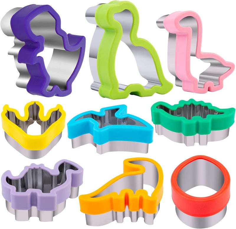 Nifogo Dinosaur Cookie Cutters 9 Set, Stainless Steel Shaped Cookie Candy Food Cutters Molds for DIY, Kitchen, Baking, Kids Dinosaur Theme Birthday Party - Image 1
