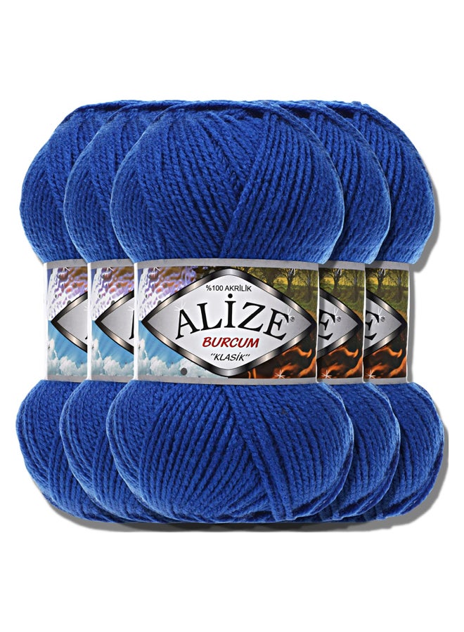 الخياطة والكروشيه، صوف صناعي فاخر 100% أكريليك 5 × 100 جرام، مناسب للخياطة اليدوية والكروشيه للأطفال (أزرق ملكي | 141) - Image 1