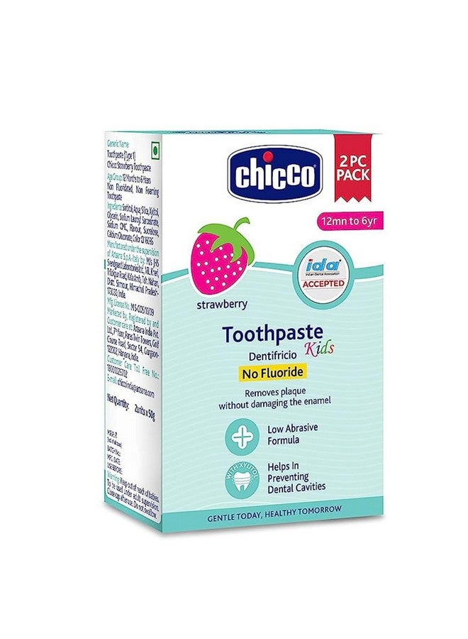 Chicco Toothpaste Strawberry 1-6Y Nofluo, Cavity Protection, 50G 2P - Image 1