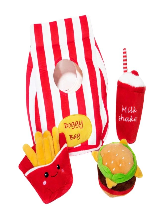 Glow Pups لعبة كلاب قطيفة مضيئة على شكل طعام ساخر مع صفارة، حقيبة على شكل حقيبة للعب الغميضة، حقيبة تصدر صوتًا عند تحريكها للمتعة، تعزز التحفيز الذهني وتقلل التوتر، 12 بوصة × 9 بوصة × 5 بوصة، مخططة باللون الأحمر - Image 1