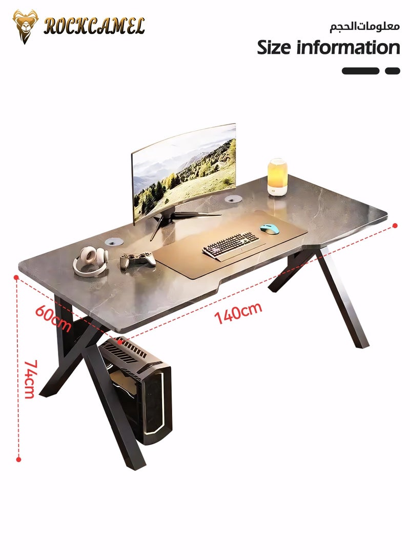 ROCKCAMEL مكتب ألعاب مريح على شكل حرف K، مقاس 140 سم، مكتب عصري بألواح سميكة وإطار فولاذي قوي، محطة عمل متينة للمكتب المنزلي وغرفة المعيشة والدراسة والألعاب، سهل التجميع (رمادي، 140 × 60 × 74 سم) - Image 2