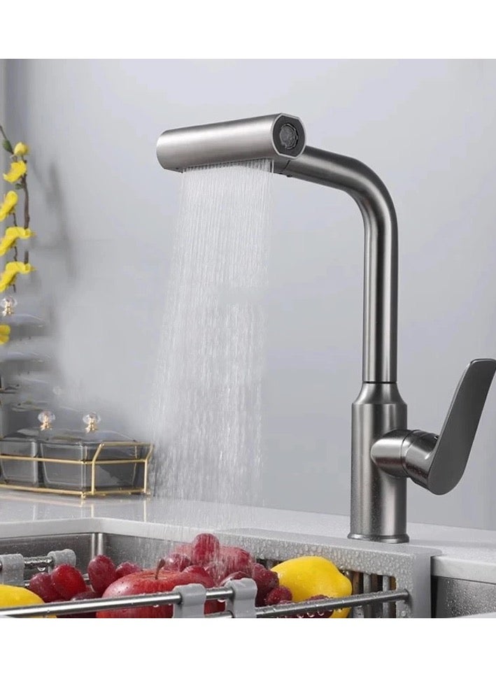 Automatic pull-out kitchen mixer in matte chrome - Image 1