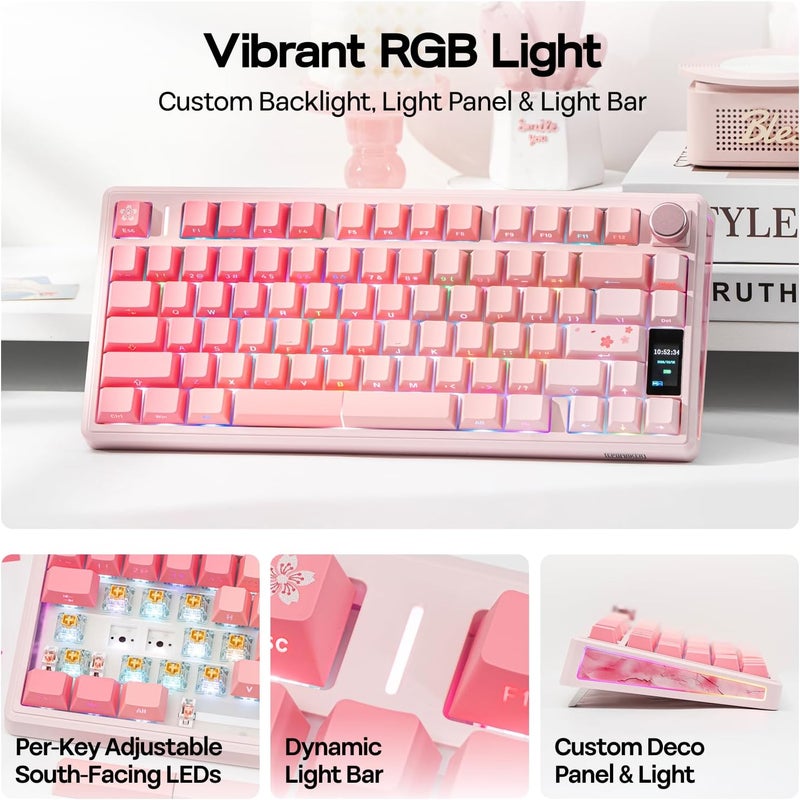 EPOMAKER TH80 V2 PRO Wireless Mechanical Keyboard, Screen & Knob, 10000mAh & 2.4G/BT, Hot-Swap, PBT Keycap, Mac Modifier, RGB, Creamy Gasket, Custom Gaming Keyboard for Mac/PC (Pink, Creamy Jade) - Image 4