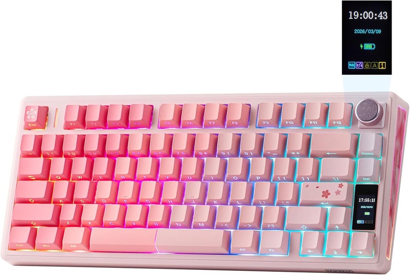 EPOMAKER TH80 V2 PRO Wireless Mechanical Keyboard, Screen & Knob, 10000mAh & 2.4G/BT, Hot-Swap, PBT Keycap, Mac Modifier, RGB, Creamy Gasket, Custom Gaming Keyboard for Mac/PC (Pink, Creamy Jade) - Image 1