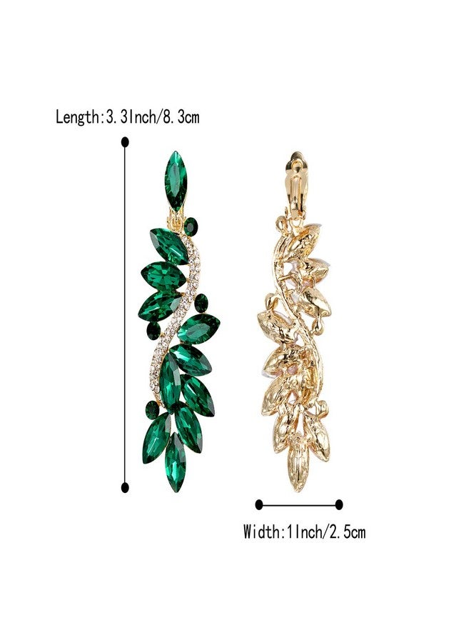 بريلوف أقراط زفاف بريلوف بمشبك للنساء، مرصعة بالكريستال، بتصميم زهرة متدلية مزخرفة، لونها زمردي، مطلية بالذهب. - Image 5