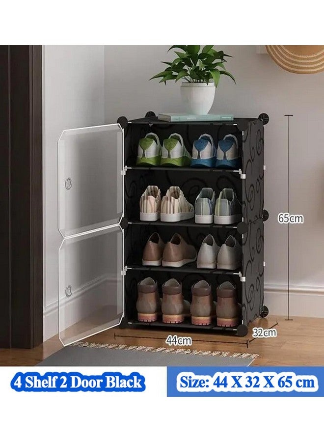 Zemic Zemic DIY Portable Shoe Rack for Home Plastic Shelves Household, Shelf Shoe Rack with Dustproof Door for Heels/Slippers/Boots for Entryway or Bedroom (Black, 4-Shelf-2-Door)  - Image 2